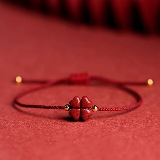 Natural Purple Cinnabar Lucky Clover Handmade Red Rope Lucky Bangle Women Men Lucky Bracelet Size Adjust Drop Shipping