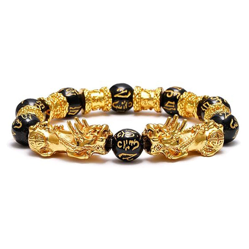 Kwangyin Buddha Stones Double Pixiu Obsidian Wealth Bracelet with Double Happiness and Wealth, suitable for both men and women, Father's Day Gift