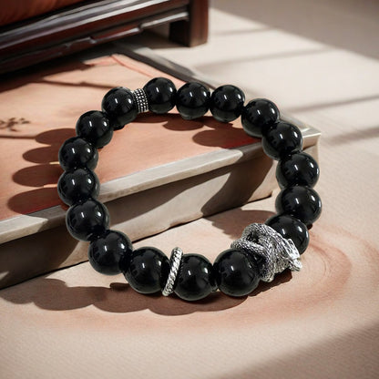 Chinese Style National Style Dragon Year Lucky Design Panlong Bracelet Black Bead Personalized Bracelet Men's and Women's Models