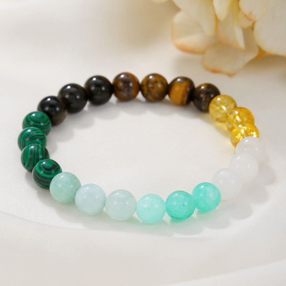 Natural Stone Bracelet – Green Malachite & Tiger Eye Beads, Attract Good Luck, Money & Health for Women & Men | KwangYin