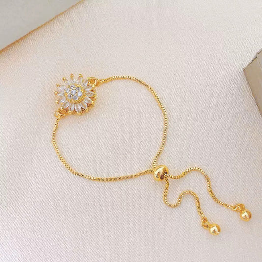Trendy Spinning Sunflower Zircon Bracelet – Stainless Steel Crystal Jewelry for Women | KwangYin
