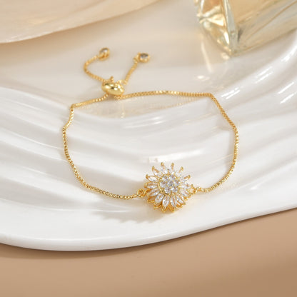 Trendy Spinning Sunflower Zircon Bracelet – Stainless Steel Crystal Jewelry for Women | KwangYin