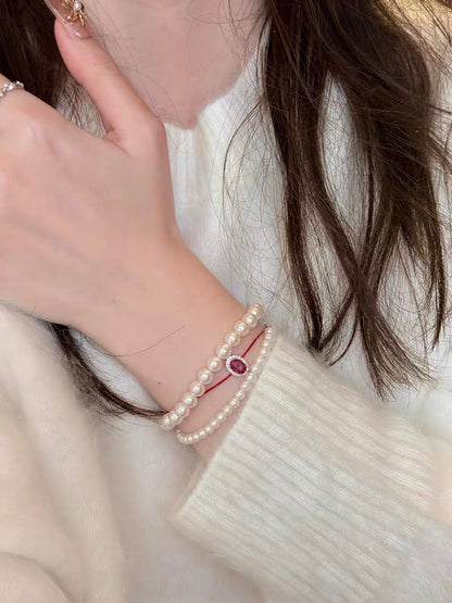 Minimalist Gemstone Cord Bracelet – Red, Green, or Blue Stone | Adjustable Dainty Jewelry for Women | KwangYin