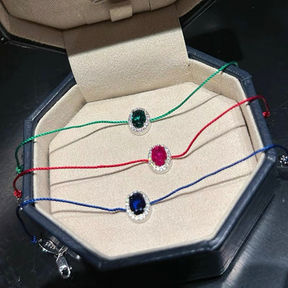 Minimalist Gemstone Cord Bracelet – Red, Green, or Blue Stone | Adjustable Dainty Jewelry for Women | KwangYin