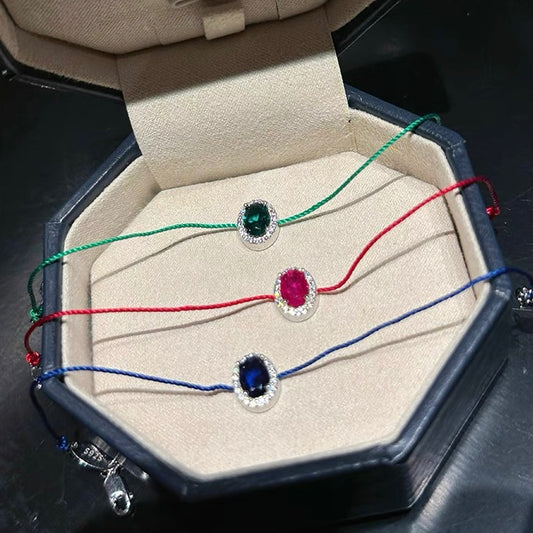 Minimalist Gemstone Cord Bracelet – Red, Green, or Blue Stone | Adjustable Dainty Jewelry for Women | KwangYin