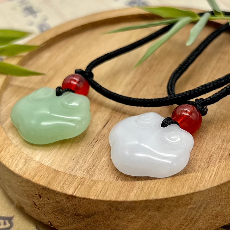 Harmony Cloud Talisman Duo – Minimalist Zen Couple's Necklace with Handwoven Auspicious Lock｜KwangYin