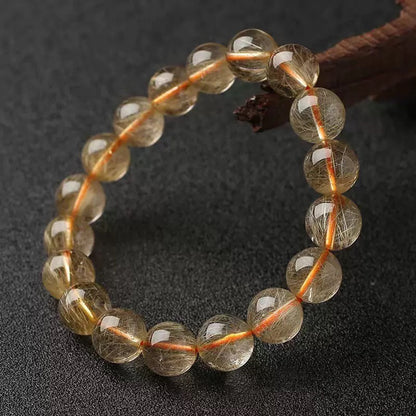 Natural Ice Gold Rutilated Quartz Bead Bracelet – Healing Crystal Jewelry for Women｜KwangYin