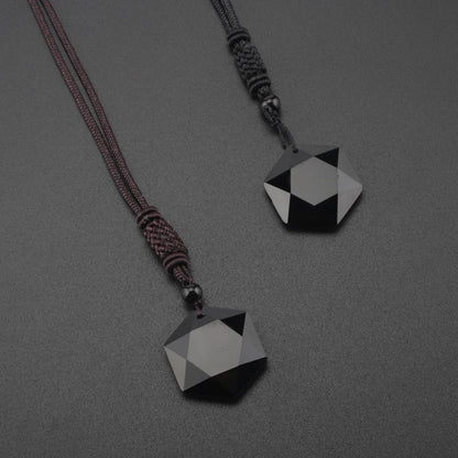 Black Obsidian Hexagram Pendant Necklace – Star of David Lucky Amulet for Men, Natural Quartz Crystal Jewelry | KwangYin