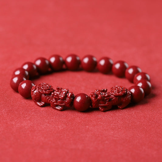 Feng Shui Cinnabar Bracelet Natural Cinnabar Real Bead Bracelets Women Men Change Lucky Wealth Protection Hand String Pixiu Carved Vintage Bangles Gift