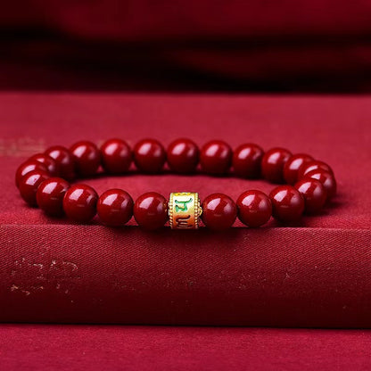 Red Cinnabar Bracelet – Six Character Words Designer Beads Bangle, Amulet Natural Jewelry for Women & Men | KwangYin