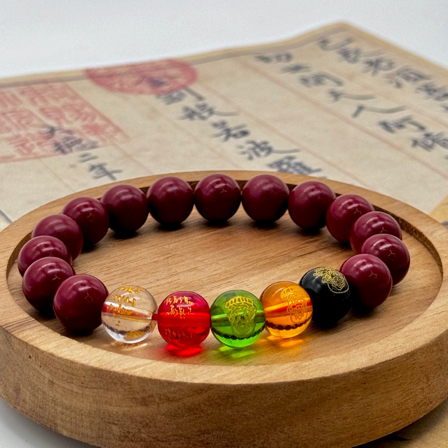 Red Five Element Color Round Bead Bracelet – God of Wealth Blessing for Men & Women | KwangYin