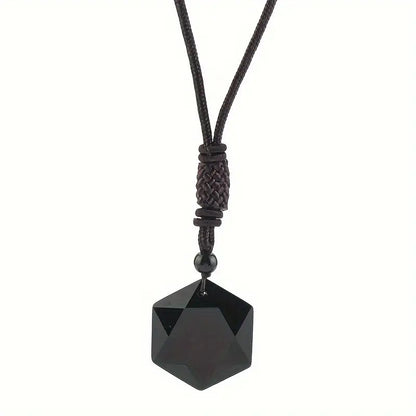 Black Obsidian Hexagram Pendant Necklace – Star of David Lucky Amulet for Men, Natural Quartz Crystal Jewelry | KwangYin