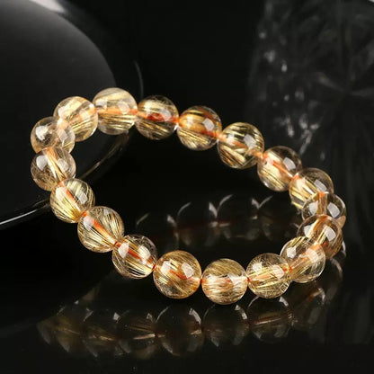 Natural Ice Gold Rutilated Quartz Bead Bracelet – Healing Crystal Jewelry for Women｜KwangYin
