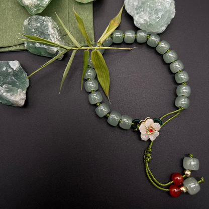 Natural Jade Love Bracelet – Peach Blossom Energy for Attracting Relationships | Hand-Carved Gemstone Jewelry