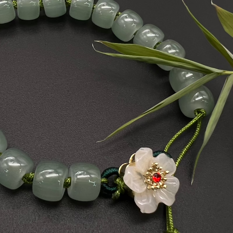 Natural Jade Love Bracelet – Peach Blossom Energy for Attracting Relationships | Hand-Carved Gemstone Jewelry