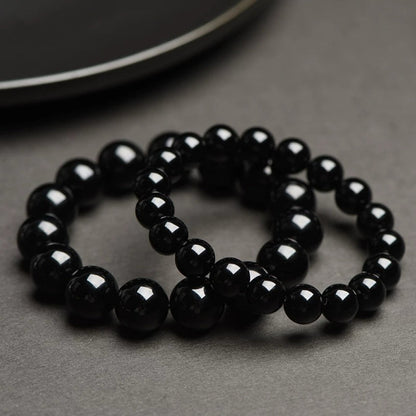 Natural Onyx Bracelet – Shiny Black Obsidian Stone for Men, Handmade Yoga & Meditation Jewelry | KwangYin