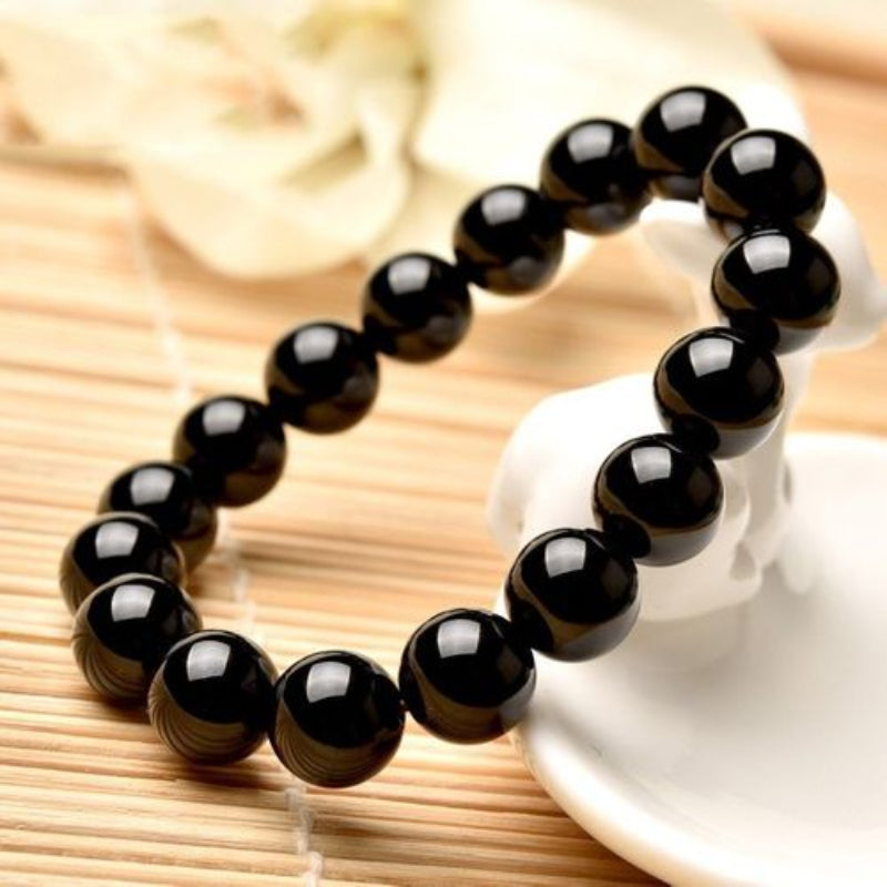 Natural Onyx Bracelet – Shiny Black Obsidian Stone for Men, Handmade Yoga & Meditation Jewelry | KwangYin