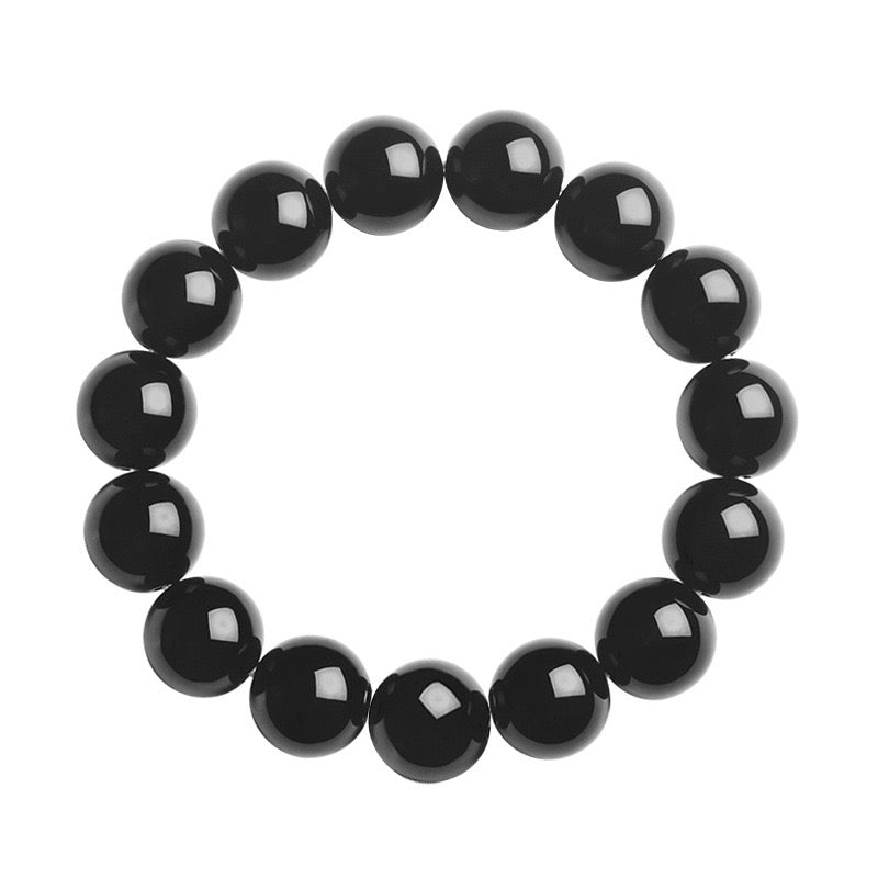 Natural Onyx Bracelet – Shiny Black Obsidian Stone for Men, Handmade Yoga & Meditation Jewelry | KwangYin