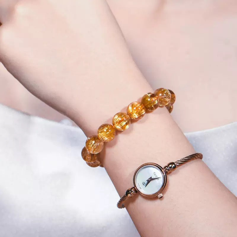 Natural Ice Gold Rutilated Quartz Bead Bracelet – Healing Crystal Jewelry for Women｜KwangYin