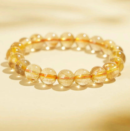 Natural Ice Gold Rutilated Quartz Bead Bracelet – Healing Crystal Jewelry for Women｜KwangYin