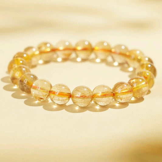 Natural Ice Gold Rutilated Quartz Bead Bracelet – Healing Crystal Jewelry for Women｜KwangYin