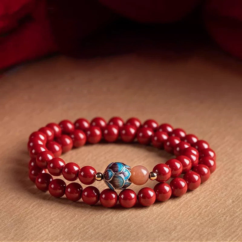 Lotus Wine Red Cinnabar Sunstone Beads Bracelet – Spiritual Protection Jewelry for Women & Men | KwangYin