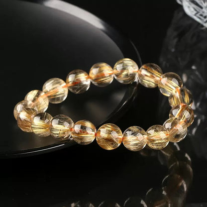 Natural Ice Gold Rutilated Quartz Bead Bracelet – Healing Crystal Jewelry for Women｜KwangYin